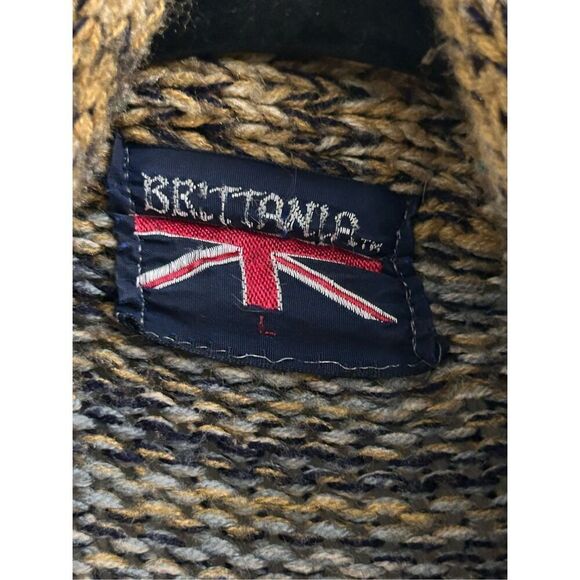 Vintage Brittania Patchwork Rustic Chunky Sweater Cardigan sz L Hippie Bell Slee - Picture 4 of 8